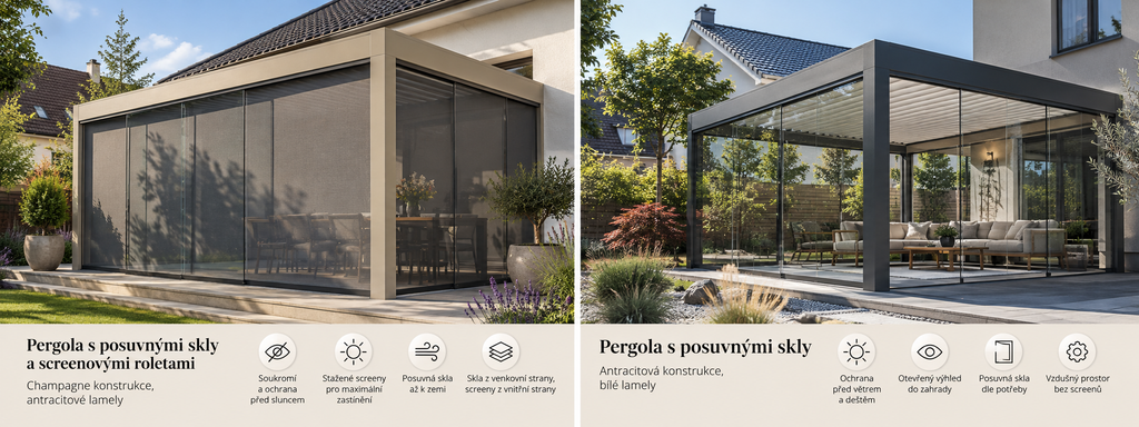 Posuvná skla na bioklimatické pergole